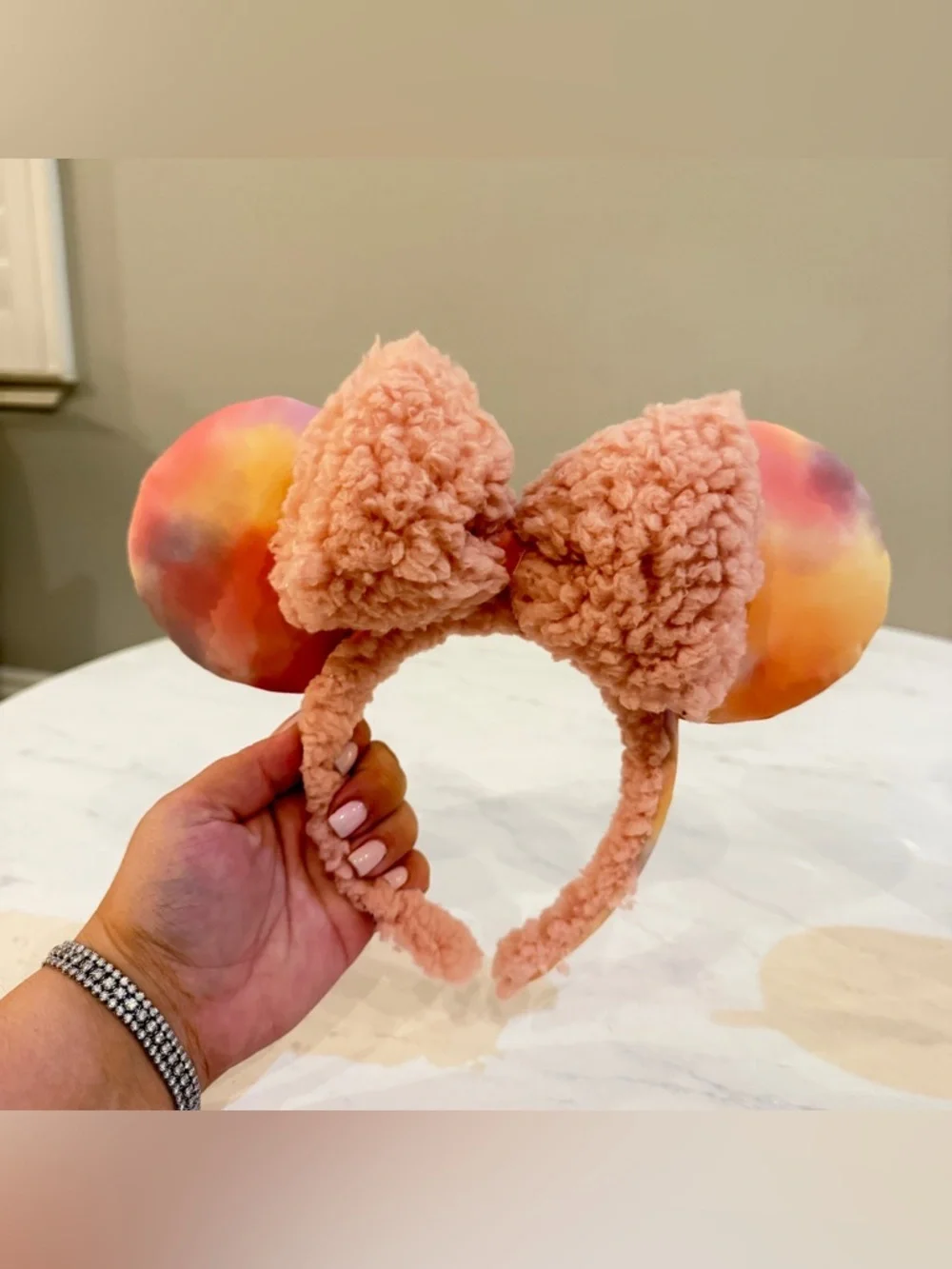 NEW Disney Parks Tie Dye Pink Sherpa Headband Ears